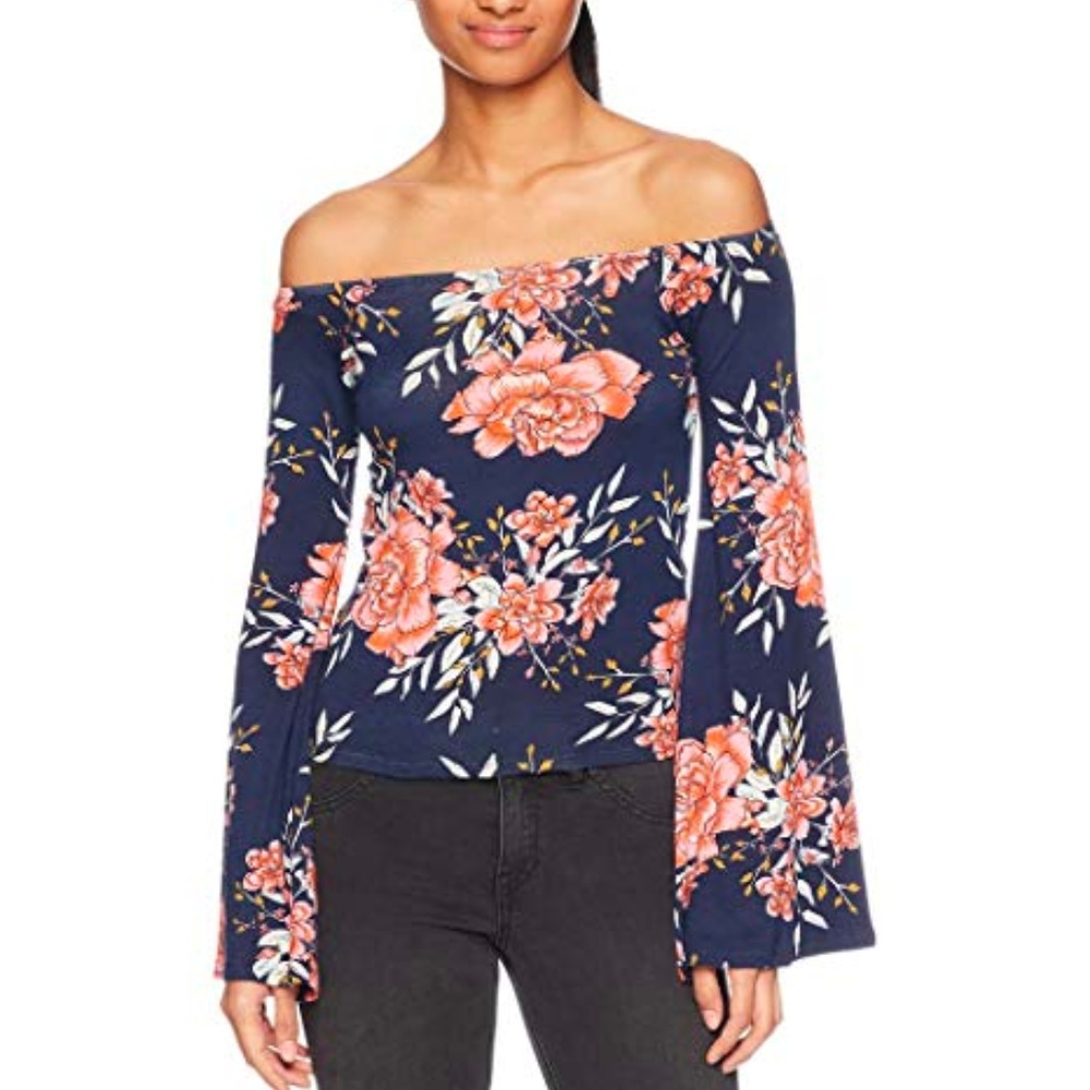 Billabong Cold Shoulder Top 'Come Around' Floral Print Bell Sleeves Size Medium